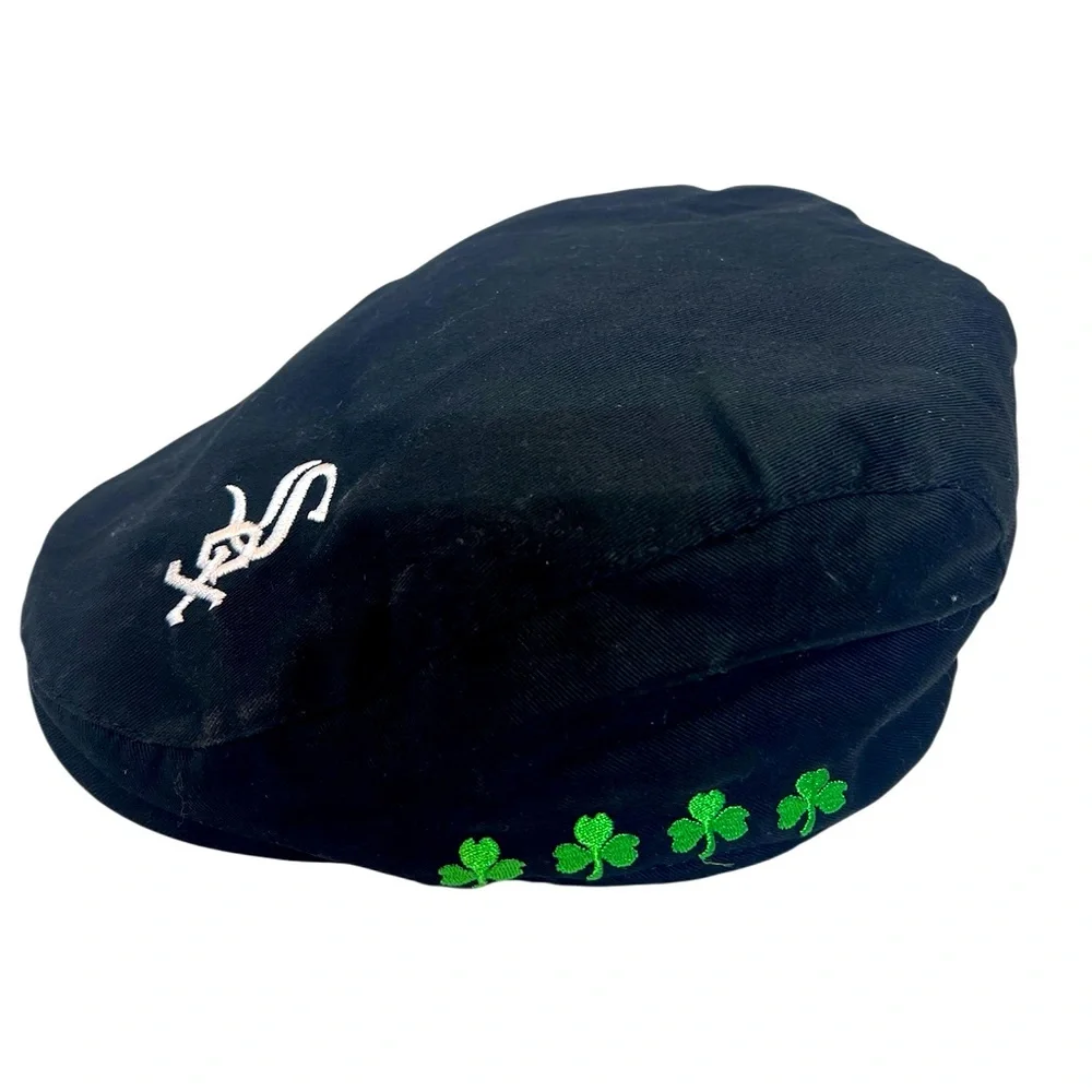 Chicago White Sox Black Flat Cap with Vivid Green Shamrock Embroidery.